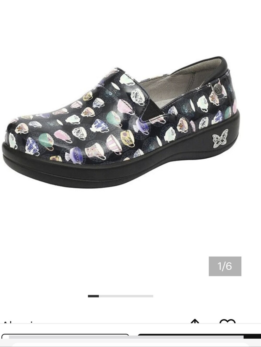 Alegria Women's Size 13 Black Slip-On Clog with Teacup Print
